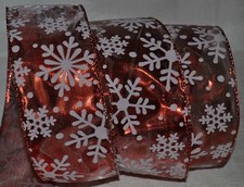 Wired Ribbon Semi-Sheer Holiday Red White Snowflake 2.5" Christmas Wreath Bow