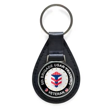 5th Brigade United States Training Veteran Black Leather Keychain Silver Keyring