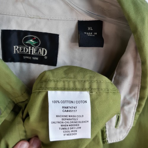 RED HEAD Men's Size XL Button Up Shirt Green Chest Pocket Cotton Loose Fit India - Picture 7 of 9