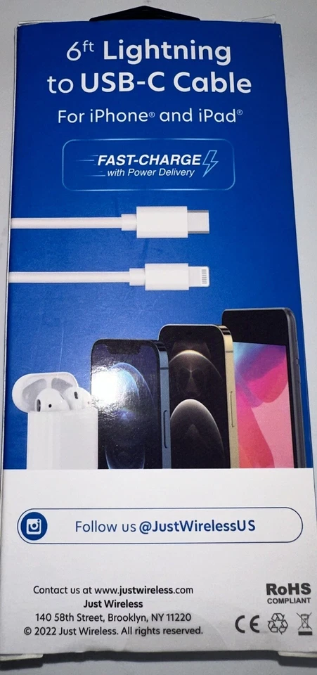 Just Wireless iPhone 6ft Fast Charging Cable To USB-C Fast Charger. New - Image 2 of 4