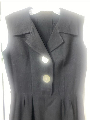 Vintage 50s Handmade Black Cotton Twill Linen Pencil Sheath Dress Size Medium - Picture 2 of 10