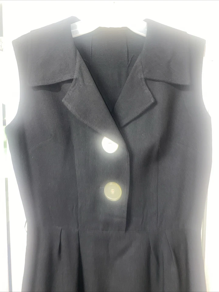 Vintage 50s Handmade Black Cotton Twill Linen Pencil Sheath Dress Size Medium - Image 2 of 4