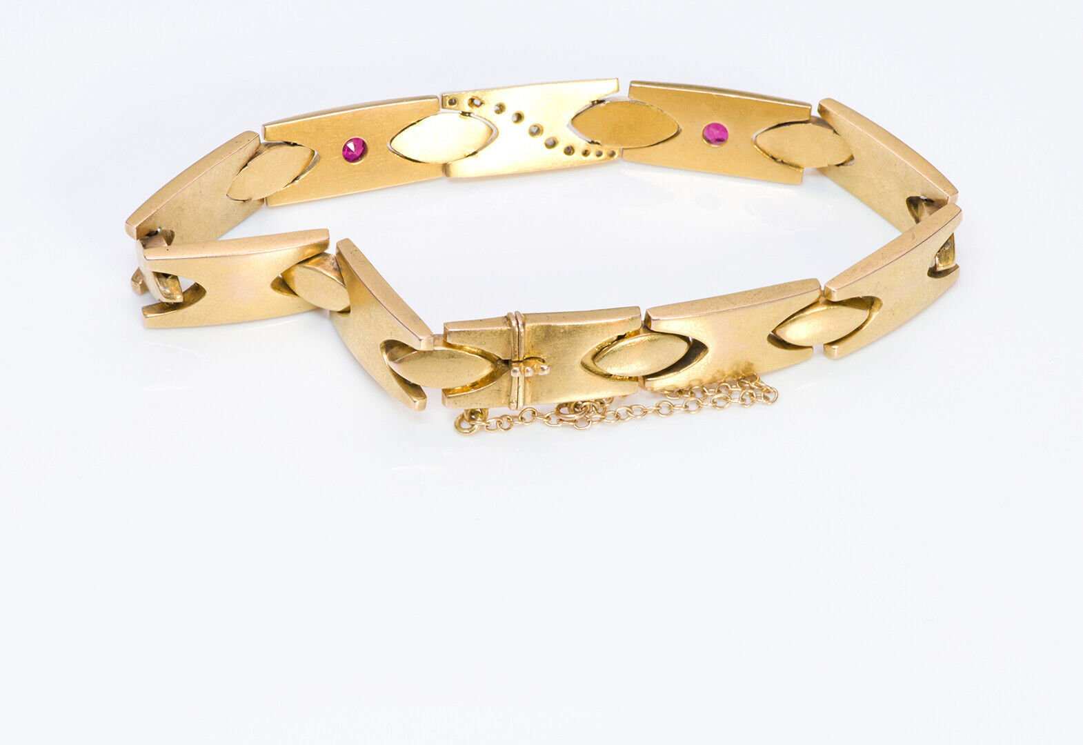 Antique Ruby Diamond Gold Link Bracelet - image 2