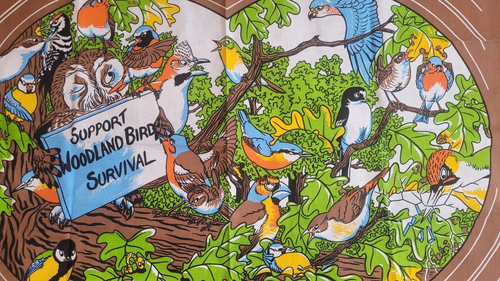 Toalla de té vintage - Toalla de té de algodón de supervivencia de aves de bosque vibrante 1982 - Imagen 3 de 3