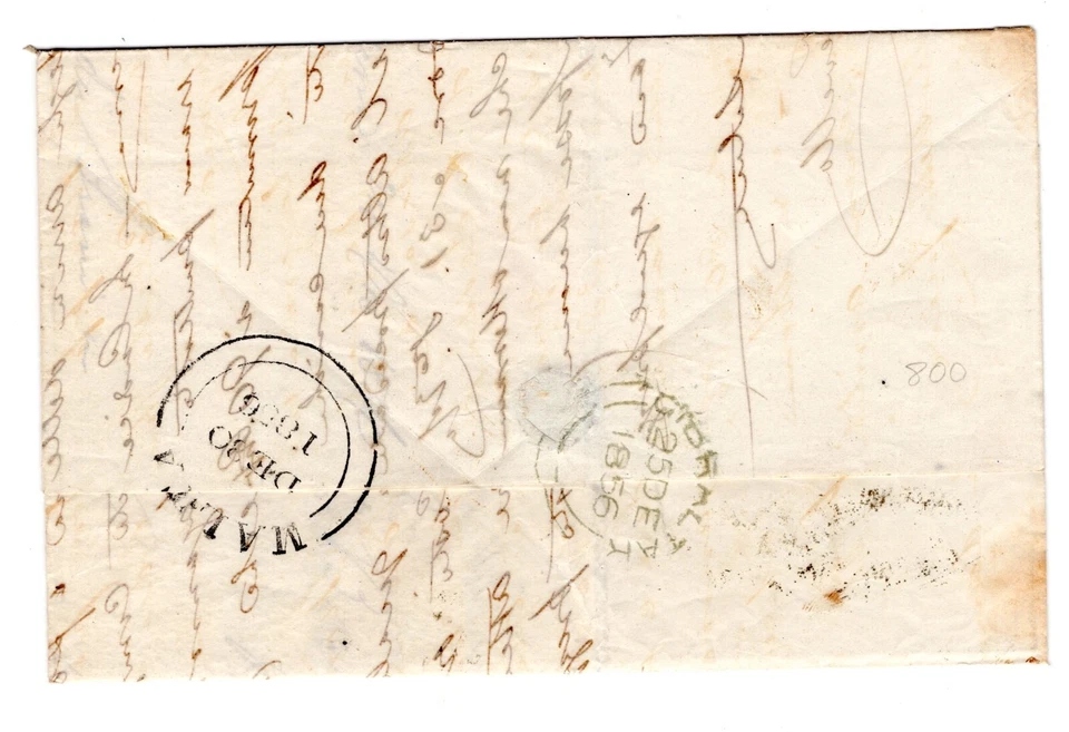 Gibraltar 1856 Giacomo & Revello Stampless Folded Cover to Malta With Letter - Image 2 of 3
