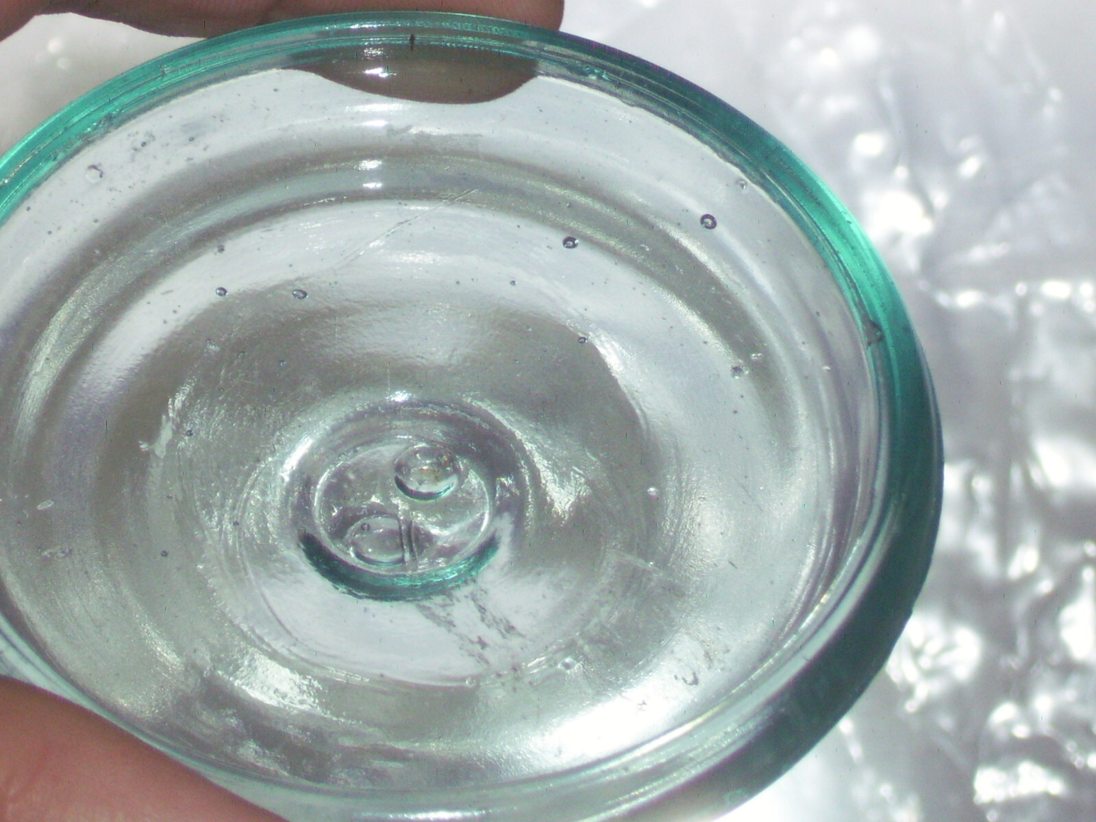 Blue Odd shaped, standard size ?  Glass bail top canning Jar lid 