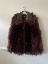 Stella Mccartney Faux Fur Zip Front Coat It 40 Burgundy Bomber Jacket