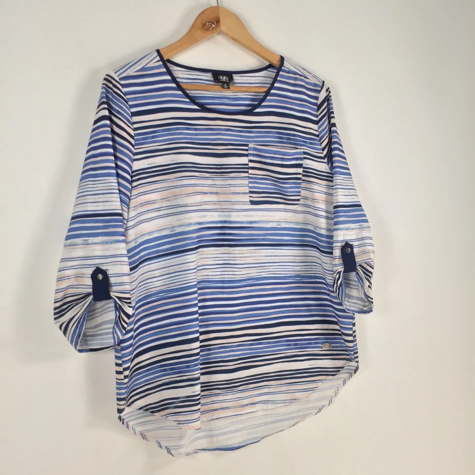 Line 7 женщин верхний размер 12 многоцветный в полоску 3/4 рукав круглый вырез 045328 - Изображение 2 из 4