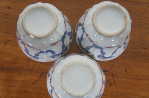 3 Antique Gilded Porcelain Neoclassical Blue Ribbon Tea Coffee Cups 3" - Picture 4 of 12