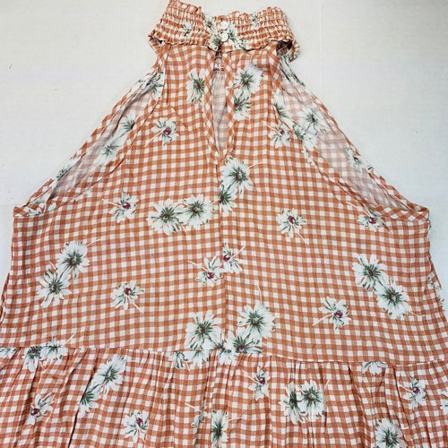 White Birch Halter Shirt Sleeveless Long M Rust Red White Gingham Floral NWOT - Picture 5 of 8