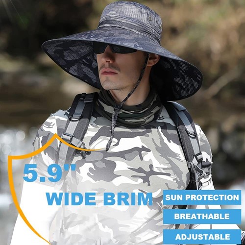 Super Wide Brim Sun Hat UPF 50+ UV Waterproof Fishing Hat Men Women Outdoor - Picture 2 of 7