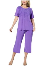 Antthony 2-piece Embellished Top and Cropped Pant Set Purple