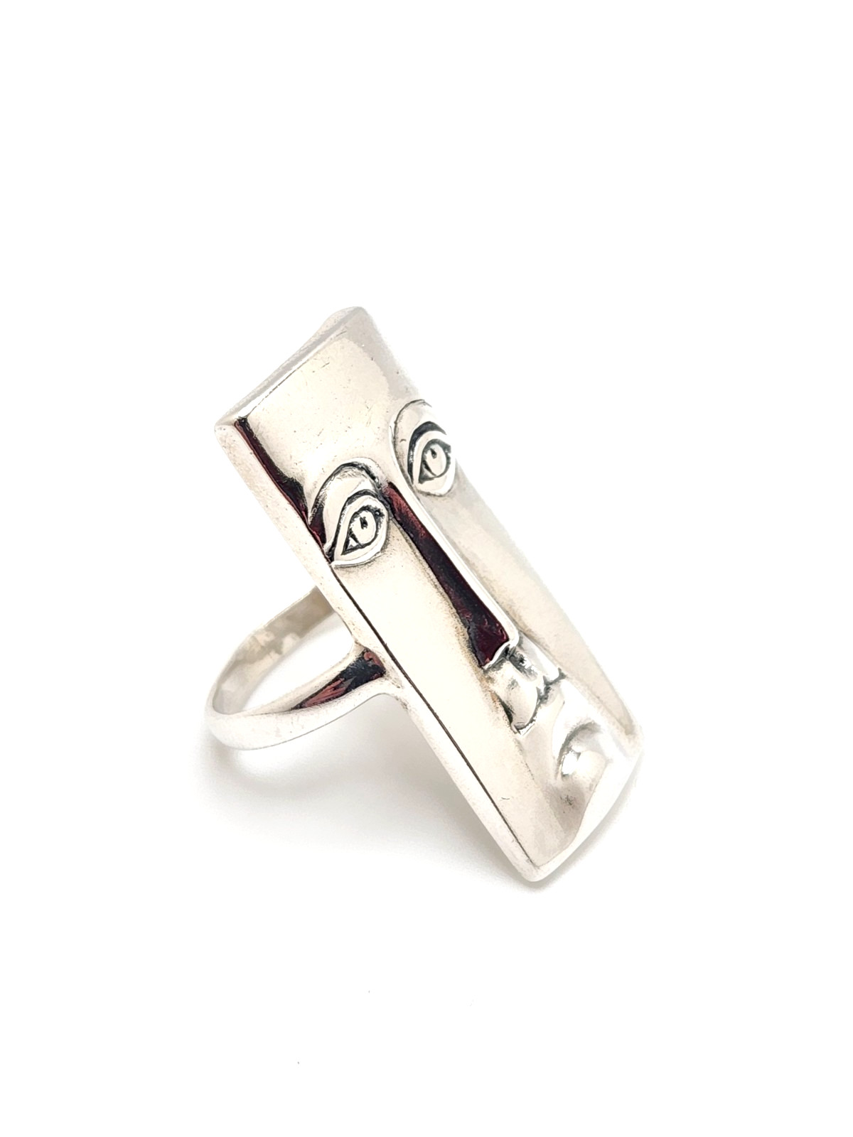 Sterling Silver Rectangular Modernist Face Ring, … - image 1