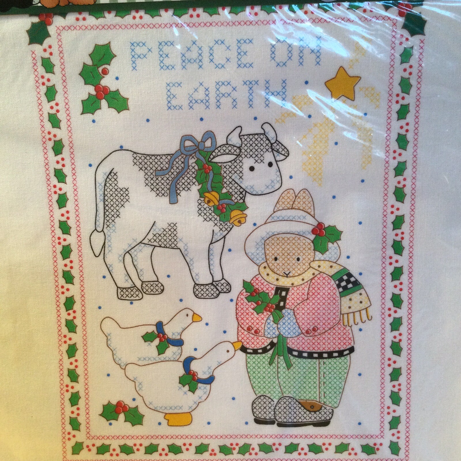 Daisy Kingdom Stamped Cross Stitch Sampler #63448 Christmas Bunny VTG 1992 NOS