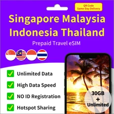 [SIM] Singapore, Malaysia, Indonesia, Thailand Unlimited eSIM ✨Same-Day Delivery