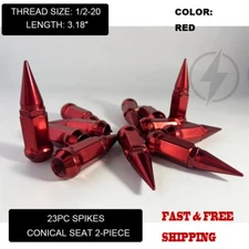 23Pc Red Spike Lug Nuts 1/2-20 Bulge Acorn Spike Fits Jeep Wrangler JK TJ YJ
