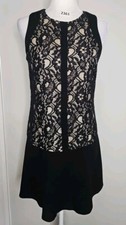 LAUNDRY Black Floral Lace Nude Underlay Sleeveless  Drop Waist Short Dress SZ 4