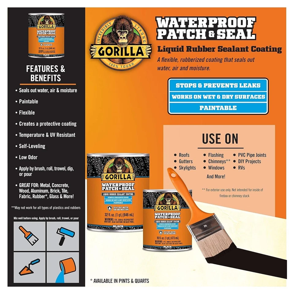 Waterproof Rubberized Coating 32 oz Black - Gorilla 105338 (6-Pack) - Image 2 of 4