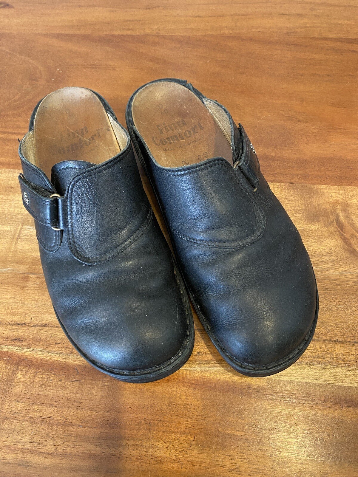 SAOLA scarpe finn 40 9 donna Oxford slip on pelle nera SUOLA RIMOVIBILE fibbia slide