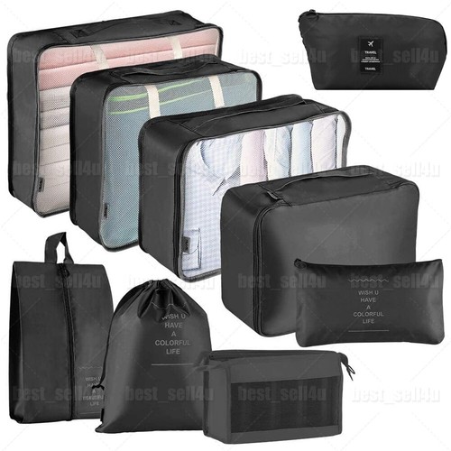 10Pcs Packing Cubes Luggage Storage Organiser Compression Travel Suitcase Bag UK - Picture 49 of 63