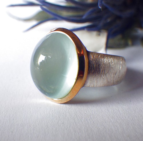 SCHMUCK-STCK Ring Silber Aquamarin vergoldet Cabochon 17 53,5 - Picture 3 of 5