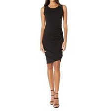 HAUTE MONDE Dress Ruched Side Little Black Sleeveless Bodycon Fitted Mini