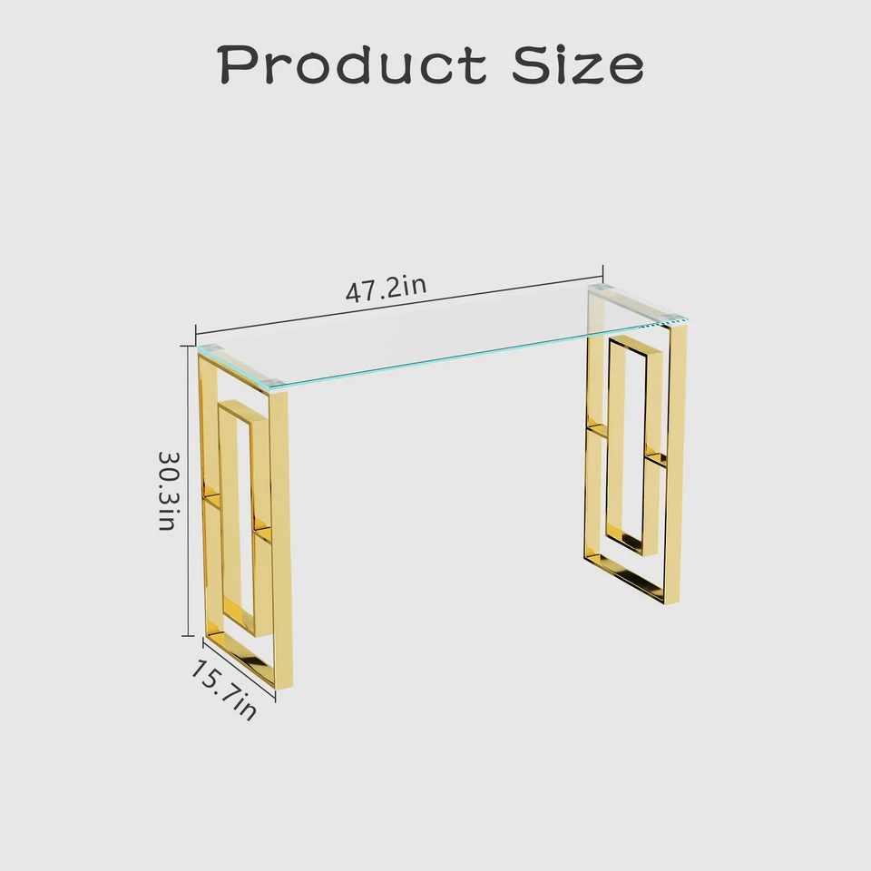 Console Table Stainless Steel Glass Meal Side Table Golden Clear Bs-02 - Image 2 of 4