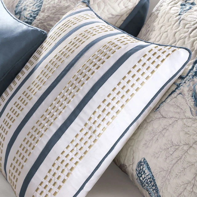 JUEGO DE EDREDONES 6 PIEZAS AZUL BLANCO TOSTADO CAPARAZÓN NÁUTICO PLAYA TROPICAL COSTA MAR CORAL OCÉANO Foto 2 de 4