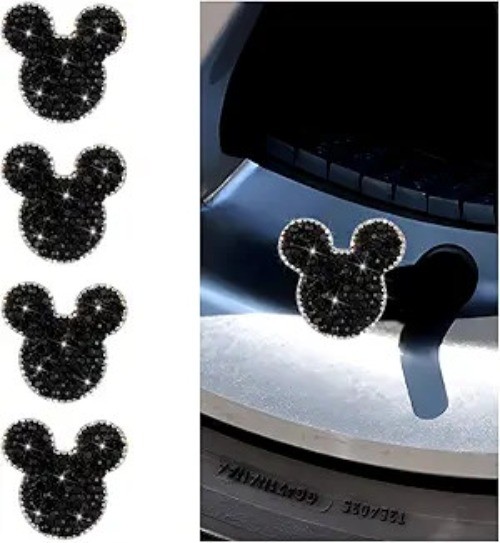 Sparkling Crystal Rhinestone Tire Valve Stem Caps, 4PCS Dustproof Color: Black