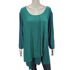 H by Halston Womens Dressy Chiffon Drape Detail Top 3X Plus Size Green Shirt