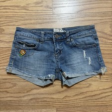 Y2K 2000s Mudd Denim Jean Shorts Peace Sign Pocket Juniors 3