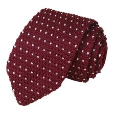 Burgundy Red Knitted Tie for Men Narrow Neckwear Gift for Husband