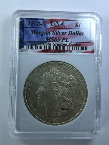 1878-S $1 Morgan Silver Dollar USA Coin Grading "Mint State 65 PL" Slab