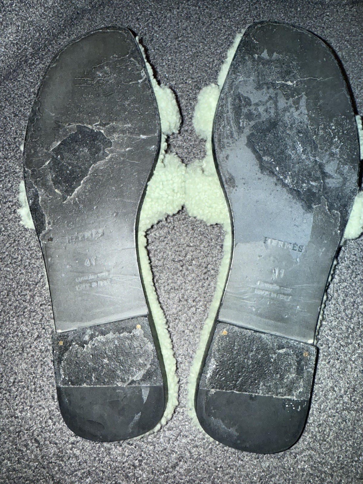 Hermes Limited Edition Teddy Oran Sandals Vert D’Eau Shearling Size 41 image 4