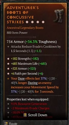  DIABLO 4 Season 11    4GA Boots Str Life Armor +6 Faith per Second