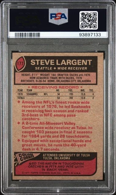 Steve Largent 1977 Topps #177 novato de la corte PSA 7 Foto 2 de 2