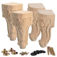 4 inch / 10cm Wooden Furniture Legs Set of 4 European Style Solid Wood Carvin