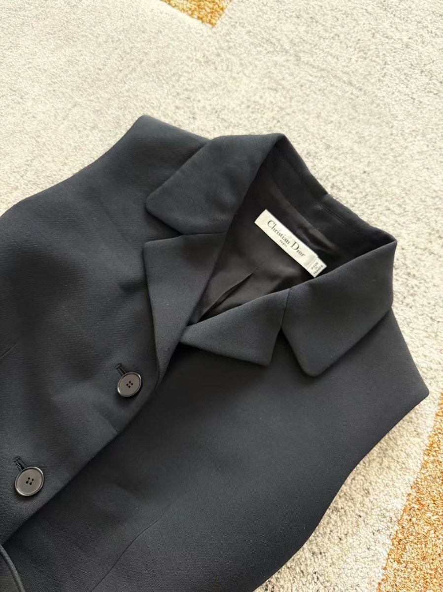 New CHRISTIAN DIOR CD Logo Black Wool Jacket Blazer Belt Dress