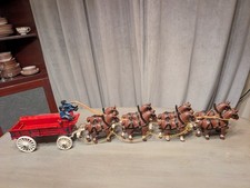 Vintage Cast Iron Budweiser Beer Wagon 8 Clydesdale Horses 2 Drivers 1 Dog barre