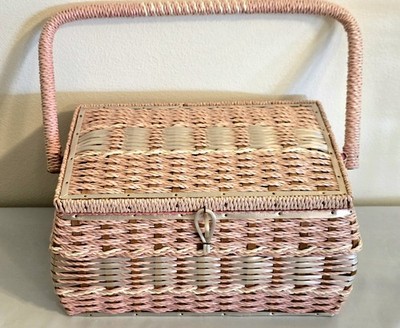 DRITZ SEWING Satin Lined Box Basket Woven Wicker Handled 11x8x6 New W/ Tag Vtg