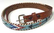 Vintage Native American Hand Beaded Multicolored Cowhide Leather Belt Size 32