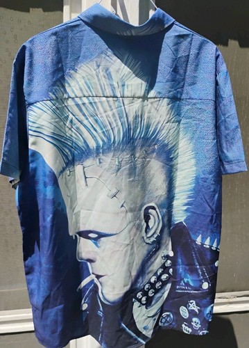 Cool camicia hawaiana punk rock frankenstein mohawk, taglia large, manica corta - Foto 4 di 6