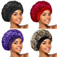 4Pcs Silk Bonnet for Sleeping, Satin Hair Bonnets, Soft Elastic Band Silk Sleep