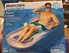 Bluescape Deluxe Lounge Inflatable Pool Float 5Ft CupHolder With Repair Patch
