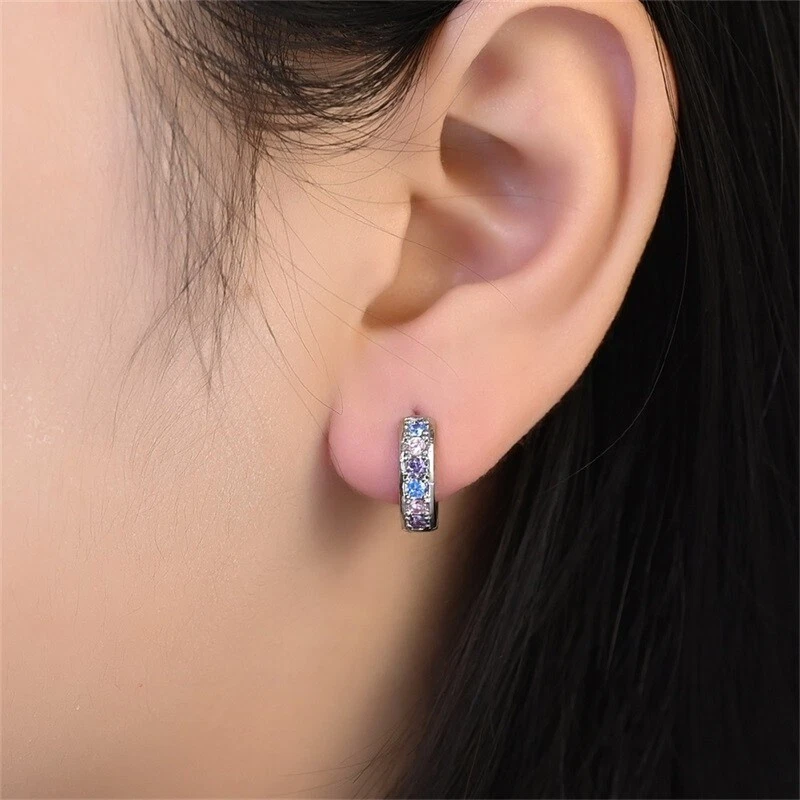 Brincos pequenos de prata esterlina 925 KUNSIR CZ argola Huggie masculina feminina joia presente - Imagem 2 de 4