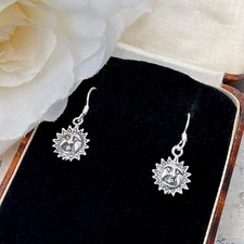 925 Solid Sterling Silver Sun Earrings Sun Face Celestial Moon UK