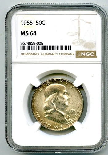 1955 50C FRANKLIN SILVER UNCIRCULATED HALF DOLLAR - NGC MS 64