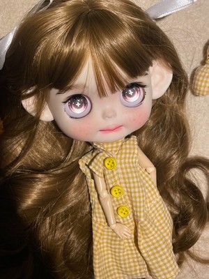 Custom ICY Blythe Style Doll Brown Wig Freckles Elf Ears Full Set OOAK