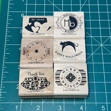Retired Wood Mounted Rubber Stamps - Party Holidays - Mix Theme - Lot 5470