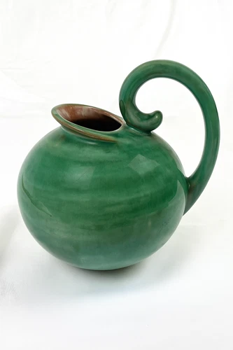 Vtg Stangl Arts & Crafts Pottery Scroll Handle Pitcher Handmade Cottagecore 7x6"